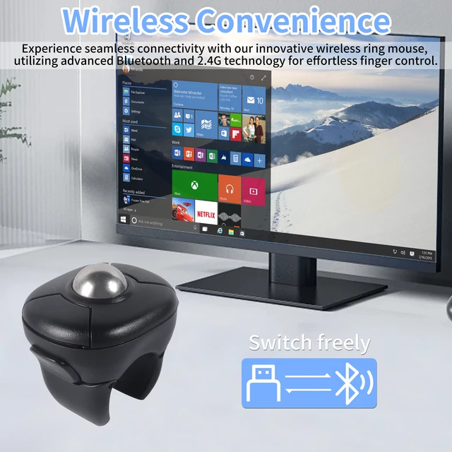 Trackball Ring Mouse Bluetooth Wireless Dual-mode Air Mouse for PPT Browsing Tiktok YouTube Novel Page Turning PC Tablet Phone 2