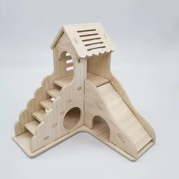 Criceto in legno massello piccola casa villa nido orso dorato nascondere casa forniture giocattoli ornamenti paesaggistici rutina pollo riccio nido