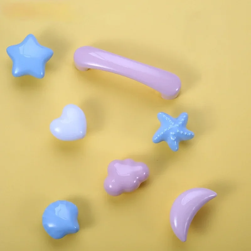 Furniture handles cartoon children room ceramic cabinet knobs moon star for kids drawers wardrobe garden door