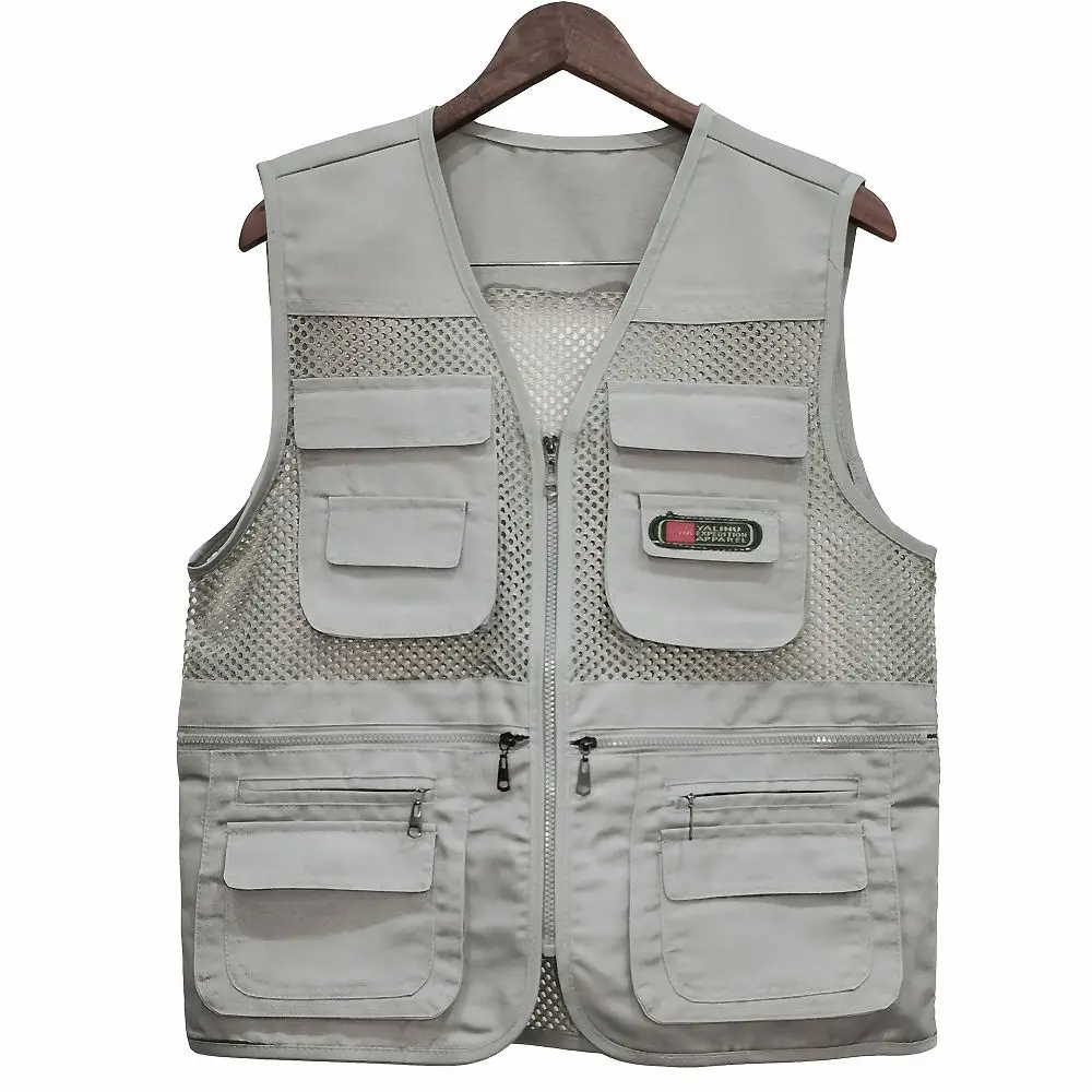 New Outdoor Solid Zipper Thin Coats Vest Men Lightweight Photography Tank Summer Leisure Multi Pocket Fishing Mesh Jackets 2023