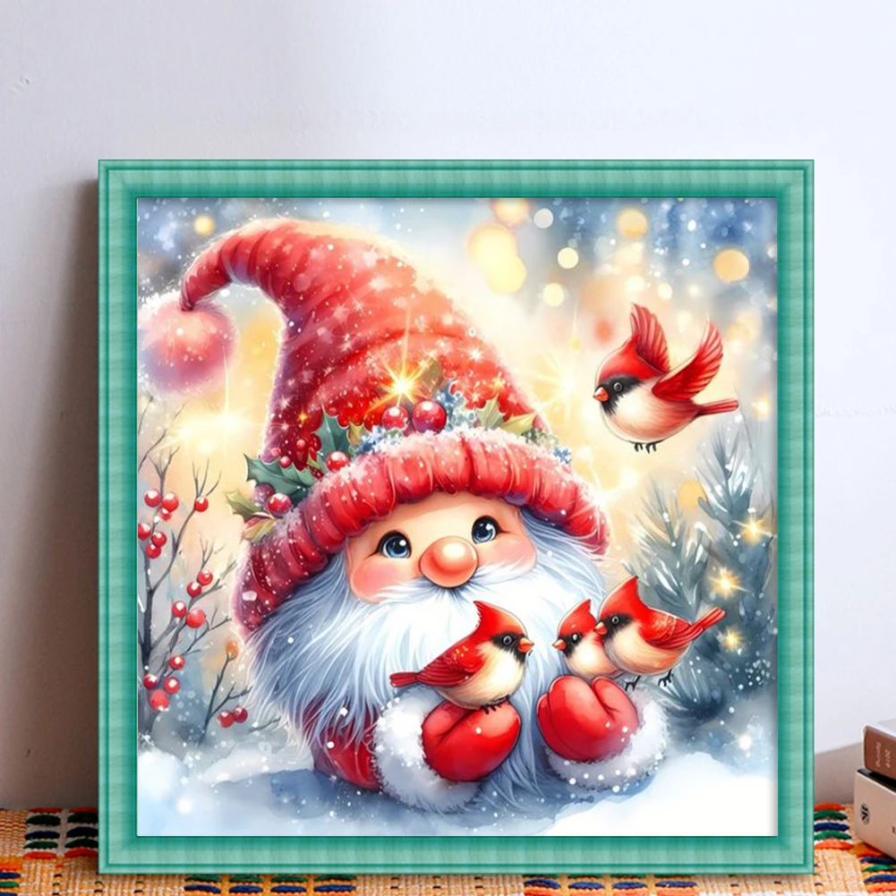 Bird Gnome Printed Cross Stitch Kit 40x40cm DIY 11CT Thread Art Needlework Decor