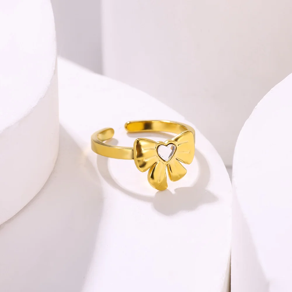 Zircon Heart Bow Knot Rings for Women