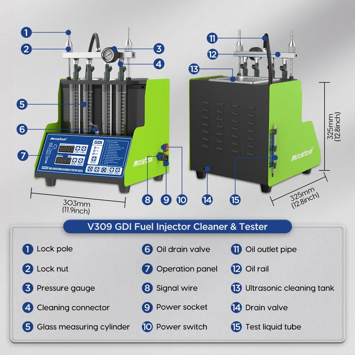 Mrcartool V309 GDI Fuel Injector Tester Cleaner 110v/220v 4 Cylinders