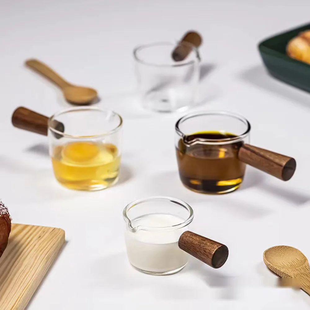 Lot De 2 Tasses à Expresso Avec Manche En Bois - 180 Ml, Verre Borosilicate, Bec Verseur En V - Avec Couvercle Pour Café, Lait
