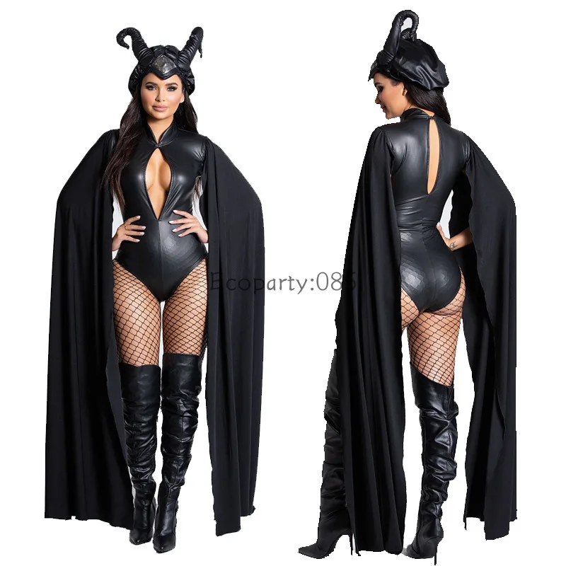 

Halloween Costumes for Women Witch Devil Cosplay Sexy Queen Game Uniform Set Black Bodysuit Costume for Female