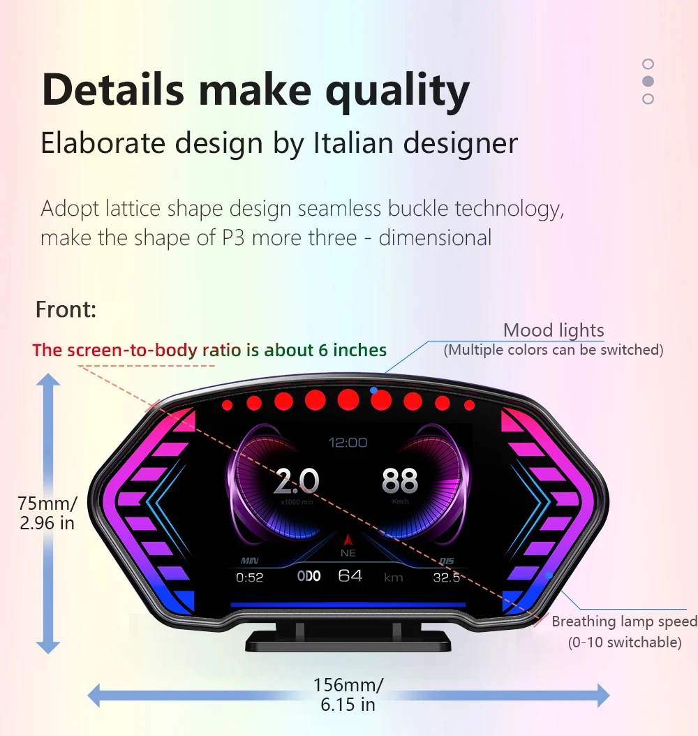 2024 ANCEL P3 HUD  ڵ  ÷, OBD2 GPS Ʈ ڵ HUD ,  OBD ӵ  溸,   ⸧ µ RPM