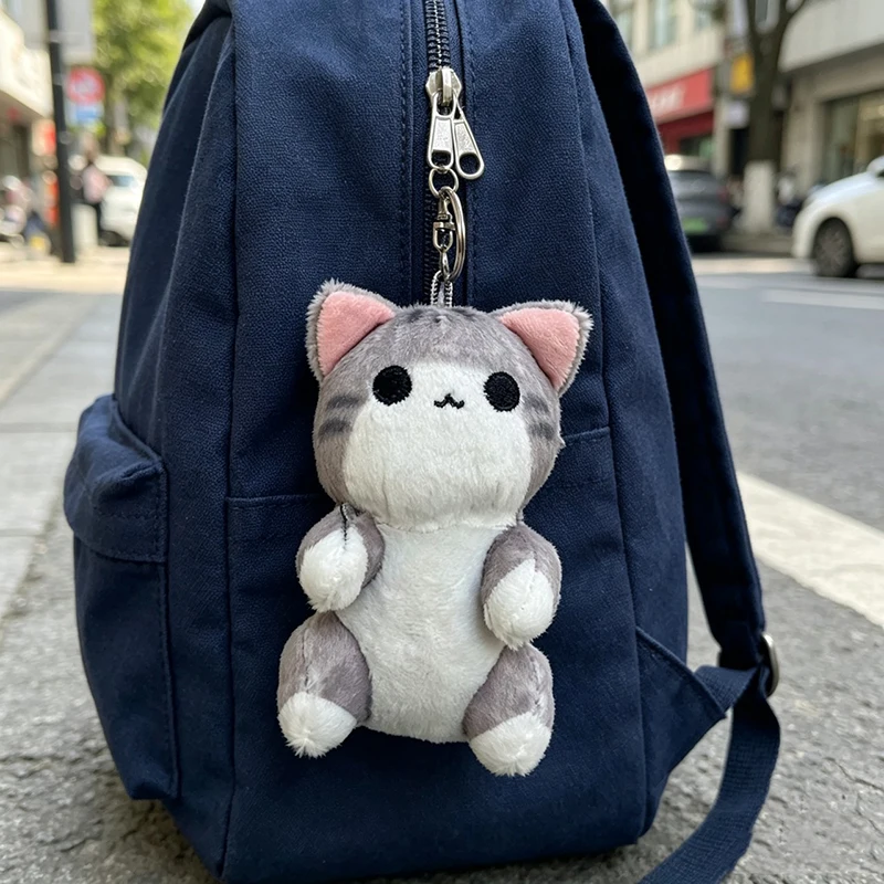 Niedlicher grauer Plüsch-Katzen-Schlüsselanhänger, Kawaii, weiches Stofftier, Taschenanhänger, Auto-Schlüsselanhänger, Rucksack-Accessoires, Geschenk für Frauen