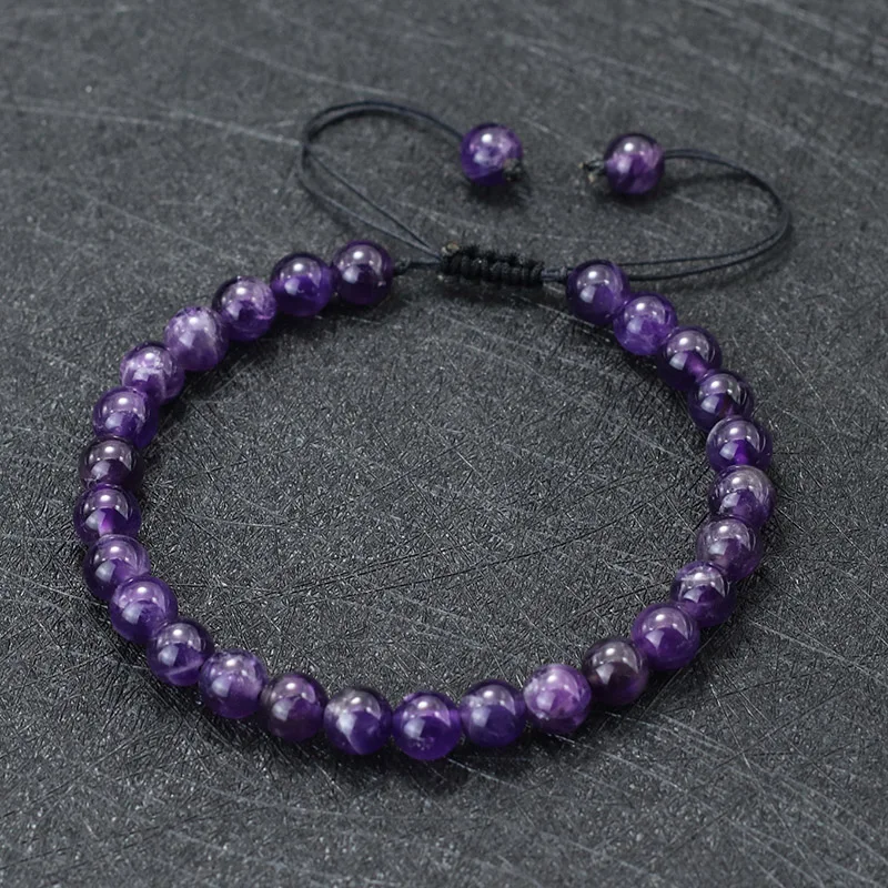Natural Amethyst Bracelet Purple Beads Jewelry for Women Men