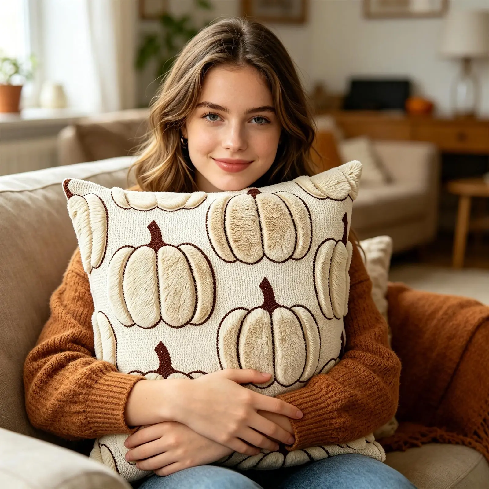Halloween Plush Throw Pillow Cover, 45x45cm Decorative Cushion