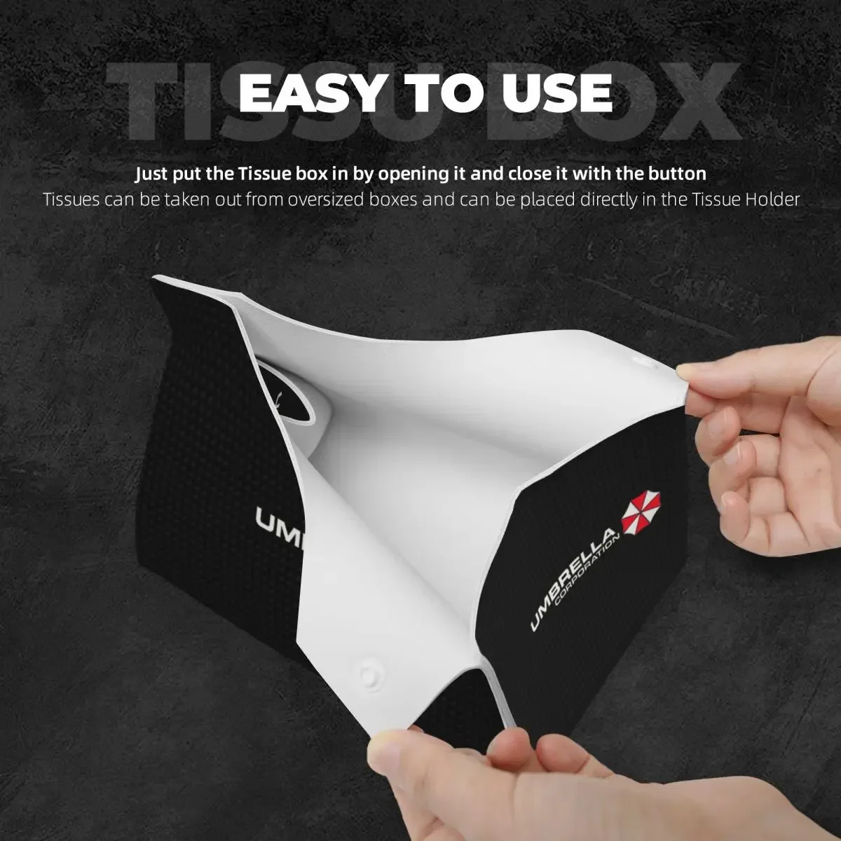 Custom Umbrella Corporations Logo Tissue Box Cover Rectangular PU Leather Video Game Facial Tissues Holder for Home 4