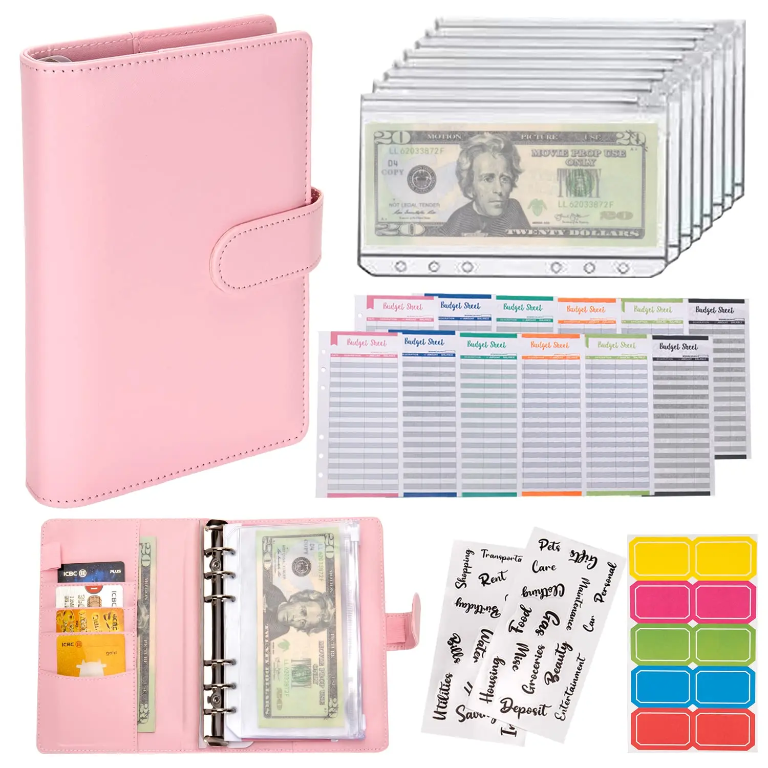 Budget Planner 2023 Cash Envelope Savings Money 6 Holes Binder for Financial Management A6 Loose-leaf Notebook Binder Housing