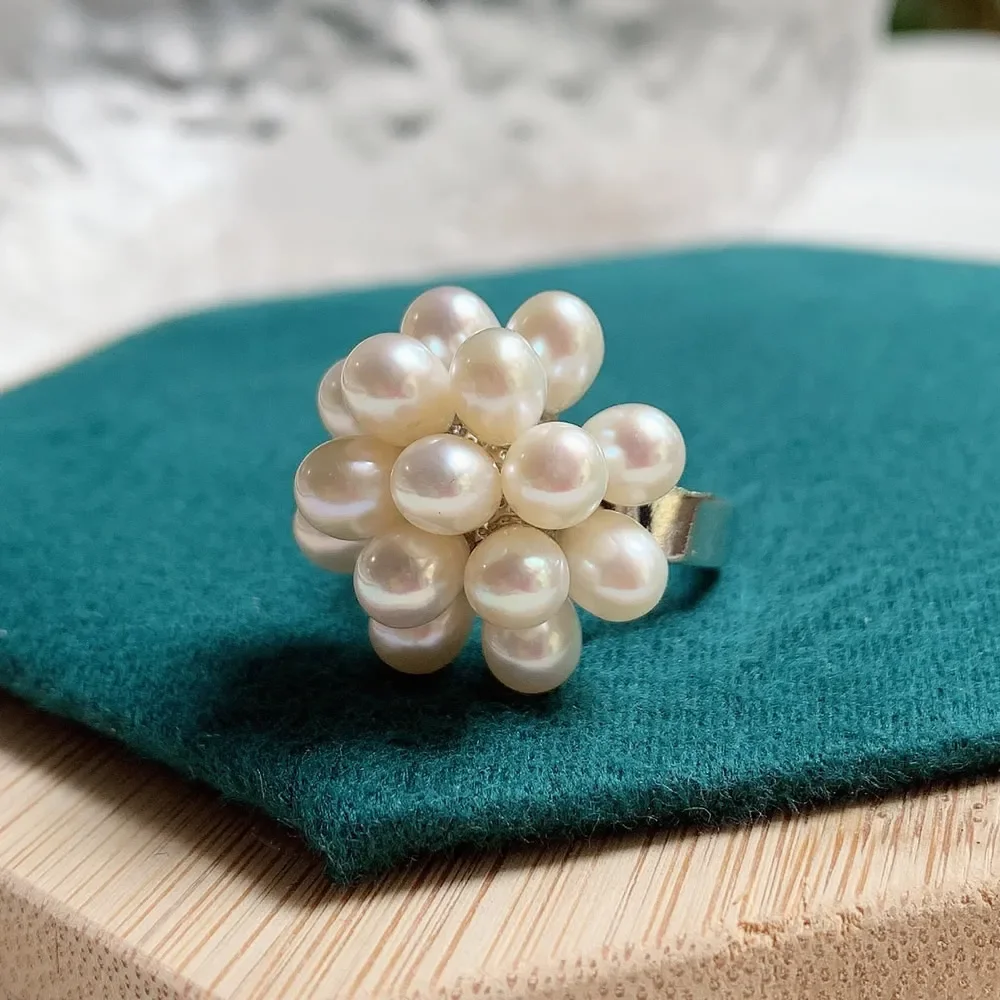 Elegant Real Natural Freshwater Pearl Rings Wedding Bands Silver