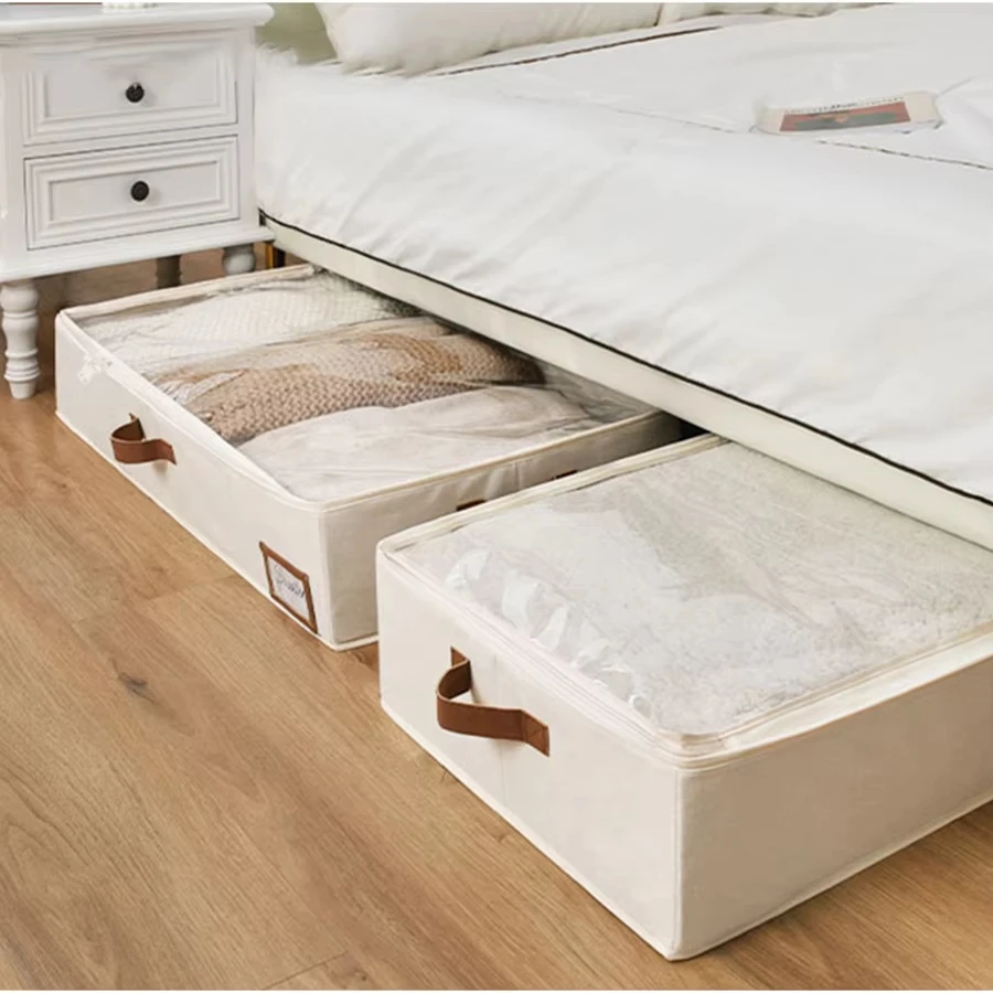 Foldable Underbed Organizer Non-Woven Dustproof Ultra-thick with Clear Window Containers for Clothes Quilt Under Bed Storage Bag 6