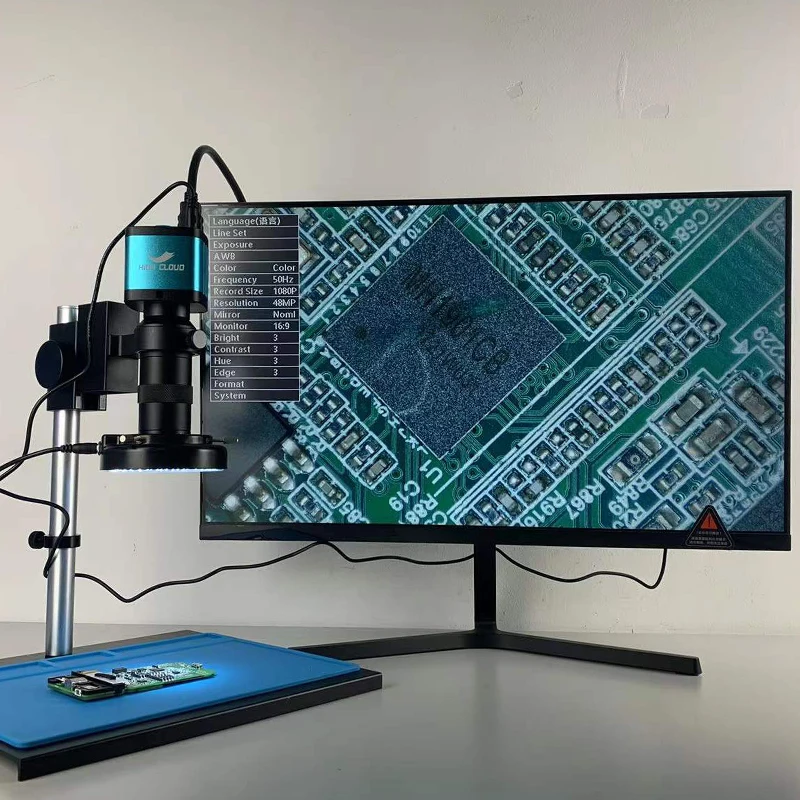USB 전자 디지털 비디오 현미경 카메라, 48MP, 4K, 2K, 1080P, HDMI, 10-130X 줌, C 마운트 렌즈, 56 LED 휴대폰 수리 도구