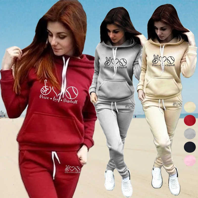 Outdoor Fashion Damen Kapuzenpullover + Jogginghose Sport Zweiteilige Pullover Hoodie Sets_voghion.com