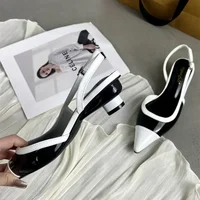 Designer Black White Mixed Color Low Heeled Sandals Women Sexy Pointed Toe Slingbacks Chunky High Heels for Women Elegant Heels - Image 4