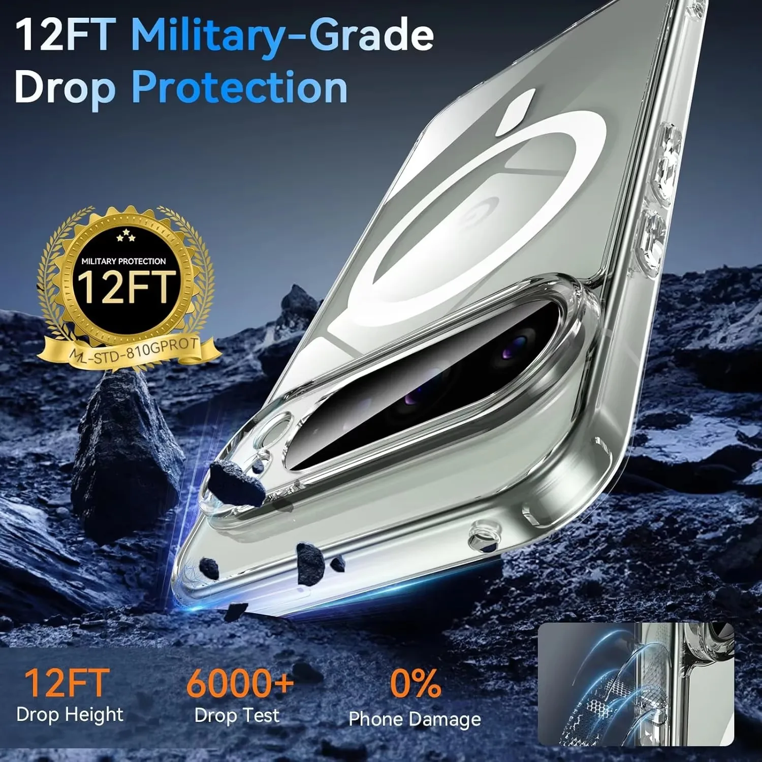 Enhanced Magnetic Wireless Charging Shockproof Clear Case
