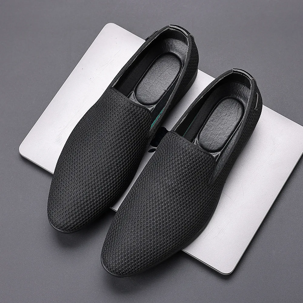 Mens mesh fabrConcise Shoes Men's Business Dress Pointy Plaid Black Shoes Breathable Formal Wedding Shoes Men Zapatos Hombre 5
