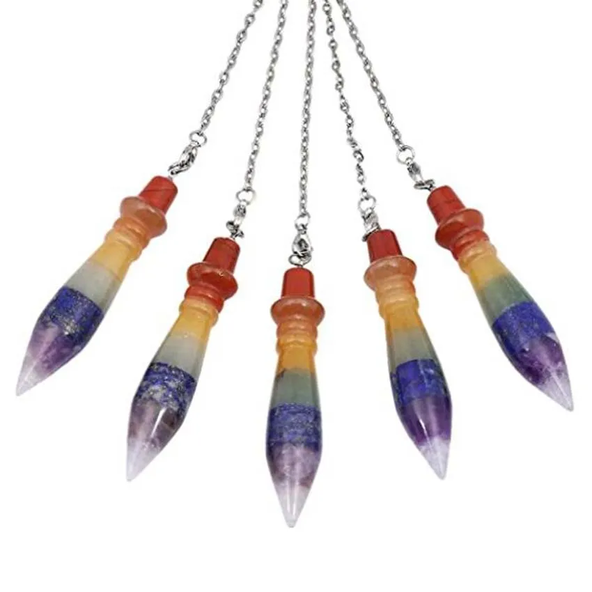 Natural Fluorite 7 Chakra Crystal Stone Pendulums For Healing Quartz Reiki Dowsing Divination Pendulum Pendulo Pendant Jewelry 5