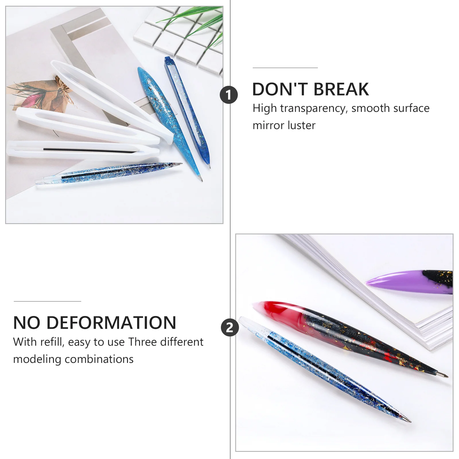 3Pcs 에폭시 볼펜 금형 키트 DIY 쓰기 도구를위한 재사용 가능한 실리콘 펜 모양의 금형 공예 훌륭한 솜씨