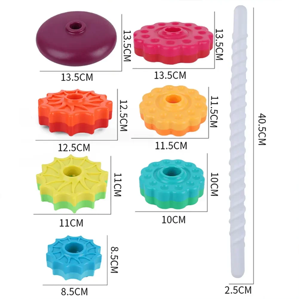 Gears Stacking Rings Toy Eco-Friendly Brain Development Toys Smooth Spining Tower Building Blocks Safe for Kids Holiday Toys
