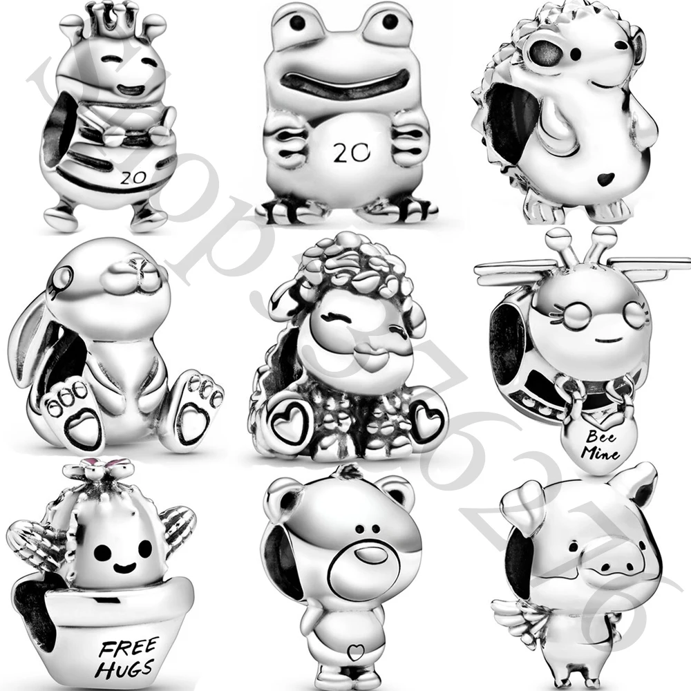 

925 Sterling Silver Bead Animal Pig Hedgehog Owl Koala Rabbit Sheep Bee Charm Fit Pandora Women Bracelet Bangle Gift DIY Jewelry