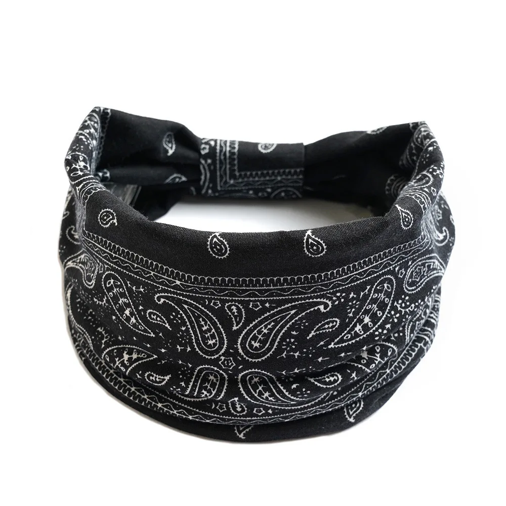 Neue Boho Blumen druck breite Stirnbänder Vintage Knoten elastische Turban Kopf wickel für Frauen Mädchen Baumwolle weiche Bandana Haarschmuck – Detail 11