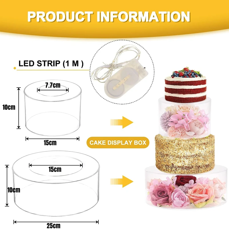 2Pcs Acrylic Cake Stand Fillable Risers with LED Lights, Clear Stackable Cake Display T... - UGI Packaging