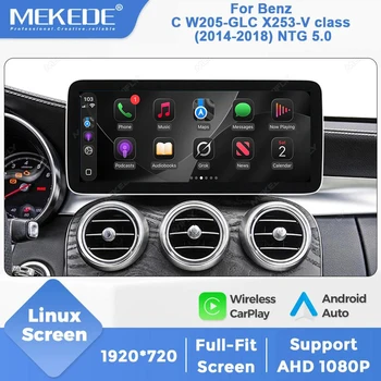 Pantalla Inalámbrica MEKEDE con CarPlay Linux para Mercedes-Benz W205, GLC, Clase A, Clase C, Clase V, W447, CLA y GLA (2015-2019) con NTG 5.0, Android Auto, Unidad Principal de Radio Multimedia 1920×720 1