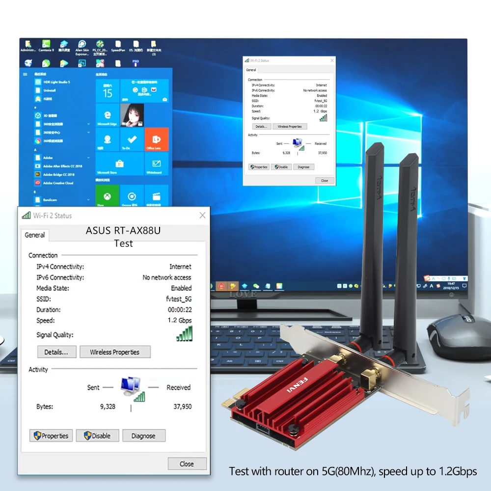 FENVI AX1800 WiFi 6 PCI-E 무선 어댑터 BT 5.2 1800Mbps 듀얼 밴드 5Ghz/2.4Ghz 802.11AX MT7921 네트워크 Wi-Fi 6 카드 윈도우 10/11