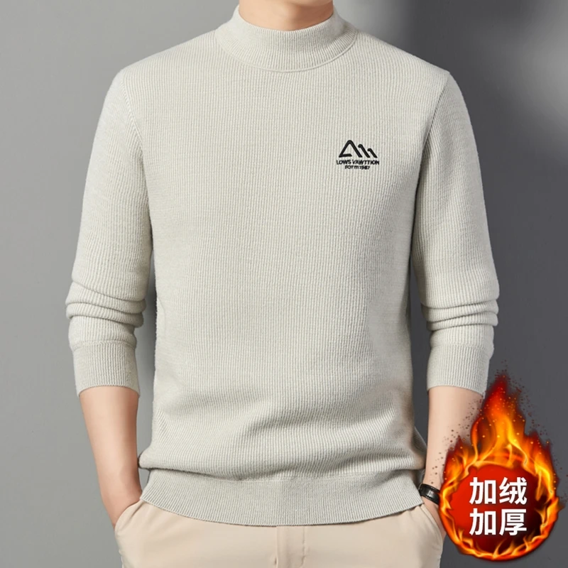 Erkek Süveteri 2025 Sonbahar ve Kış Yeni Koleksiyon Kadife Kalınlaştırılmış Yarım Balıkçı Yaka Günlük Sıcak Örme Baz Süveter