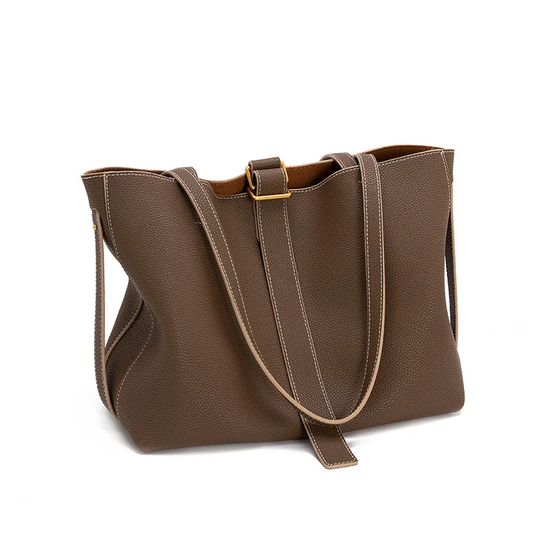 

2024 Genuine Leather Large Capacity Tote Bag For Women Luxury Soft Cowhide Handbag High Quality Fashion Shoulder Bags For Lady