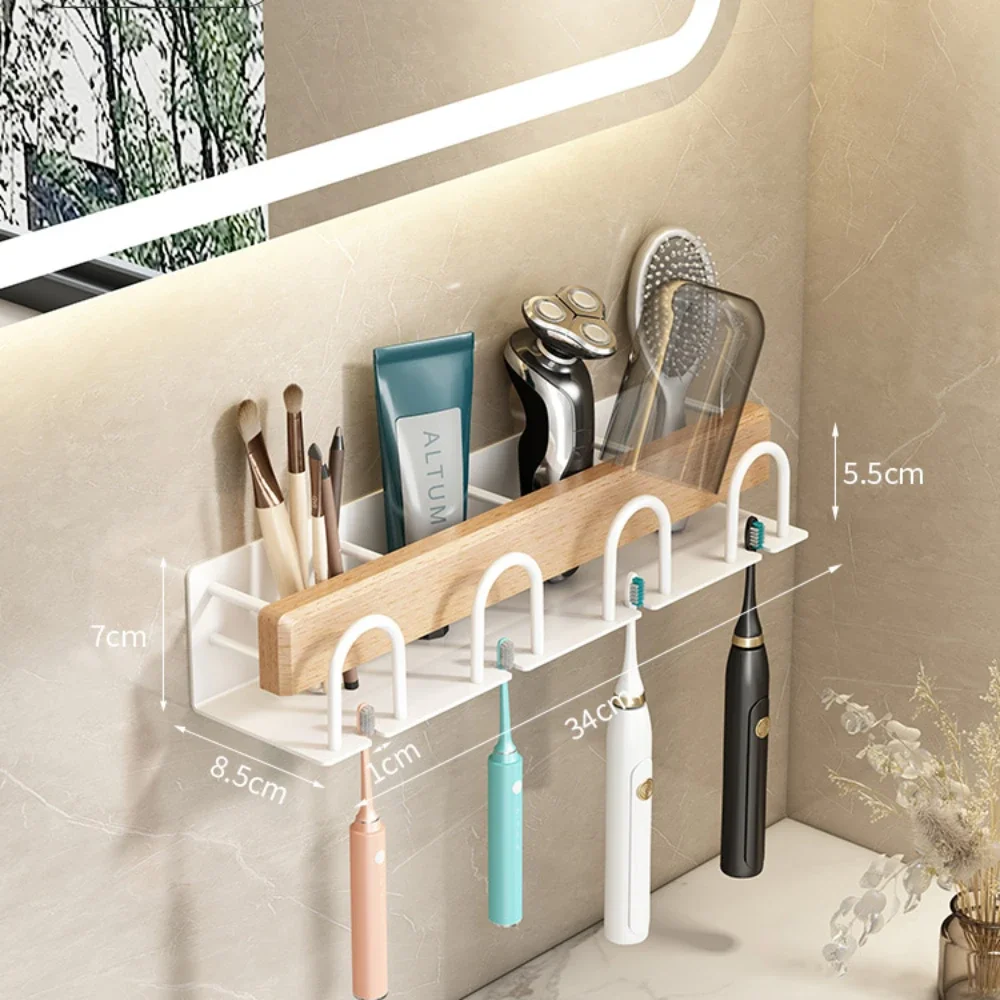 Wood Bathroom Toothbrush Holder，Tooth Cup Holder Bathroom Mouthwash No-Punch Cup Holder Toothpaste Toothbrush shelf organizer