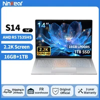 Ninkear S14 PC Portable 14" 2.2K IPS AMD Ryzen 5 7535HS 16GB LPDDR5X 1TB SSD WiFi 6 BT5.3 1kg Ultra Léger Charge Rapide PD65W Empreinte Digitale Type-C Windows 11 1