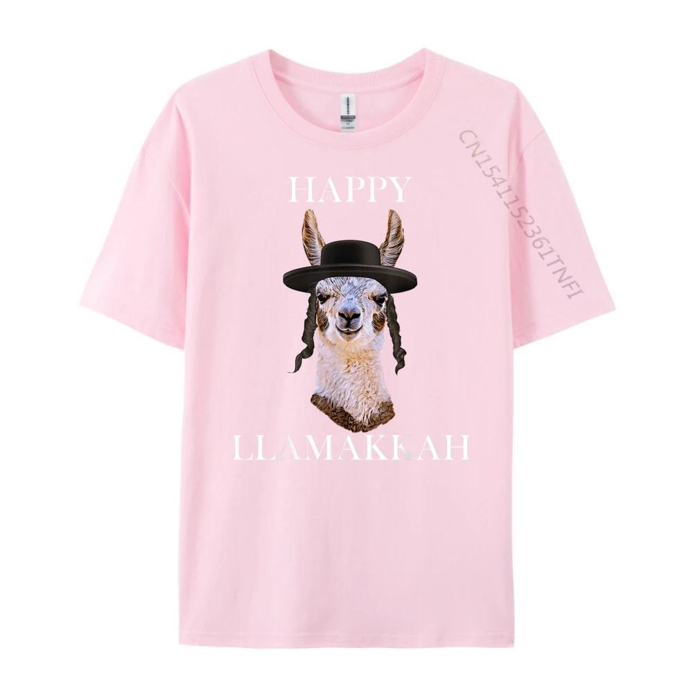 Happy Llamakkah_C17598 Graphic Tees Short Sleeve Gift Idea 100% Cotton Christmas Crewneck T Shirt Group T-shirts Classic Happy Llamakkah_C17598 pink