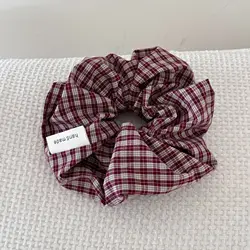 Korean Plaid Retro Hair Band & Ponytail Scrunchies - Vintage Fashion Accessory (Red plaid)