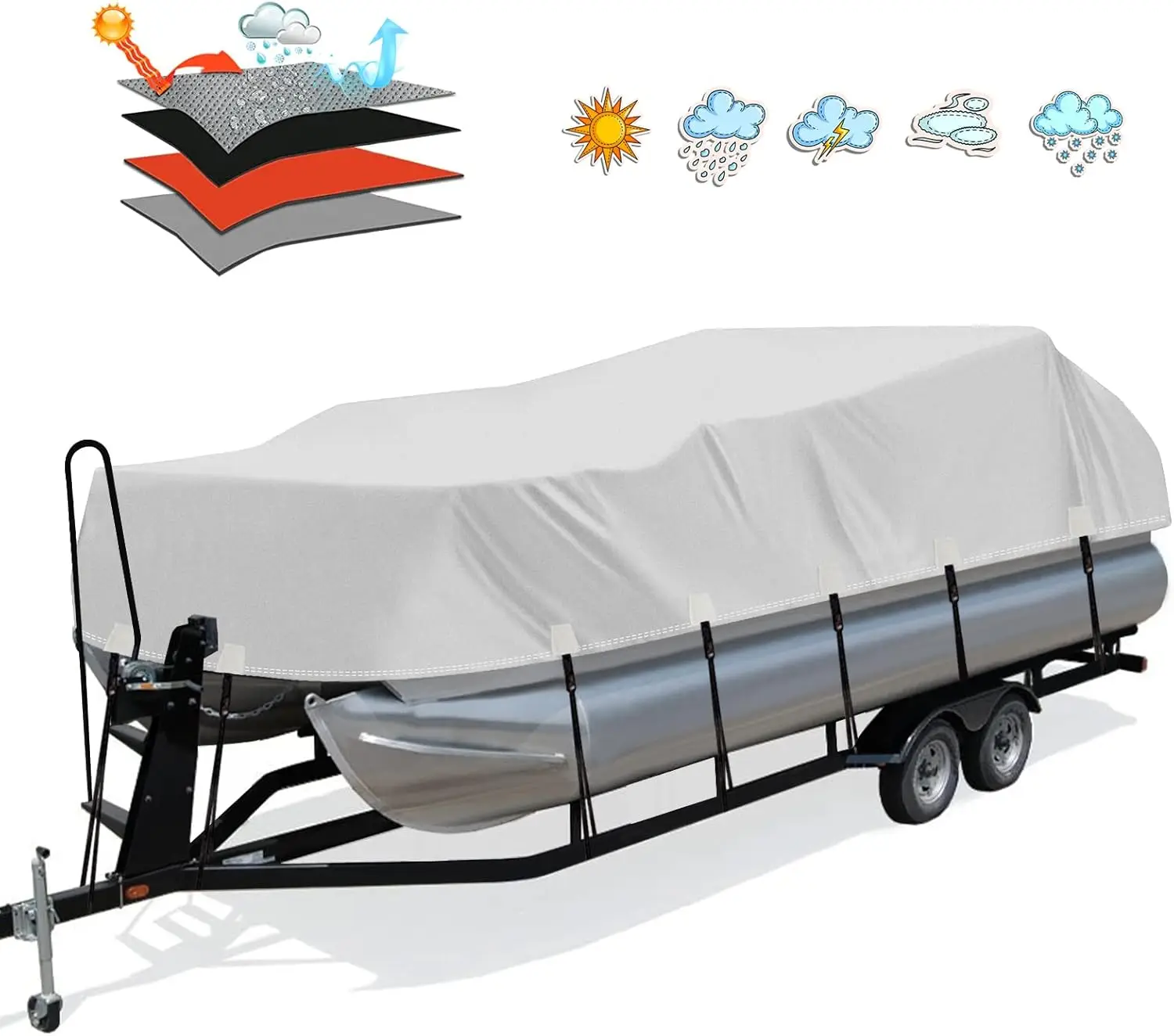 Trailerable 1200D PU Heavy Duty Pontoon Boat Cover, 16-18ft Marine Grade Waterproof UV Resistant Oxford Polyester Canvas Cover