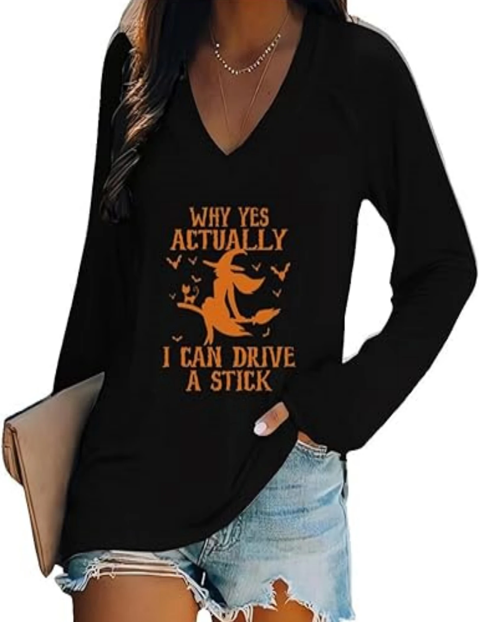 Why Yes I Can Drive A Stick Sweatshirts V-Neck Daily Tee Top Loose T-shirt Top Fall Spring Basic Pullover Tops