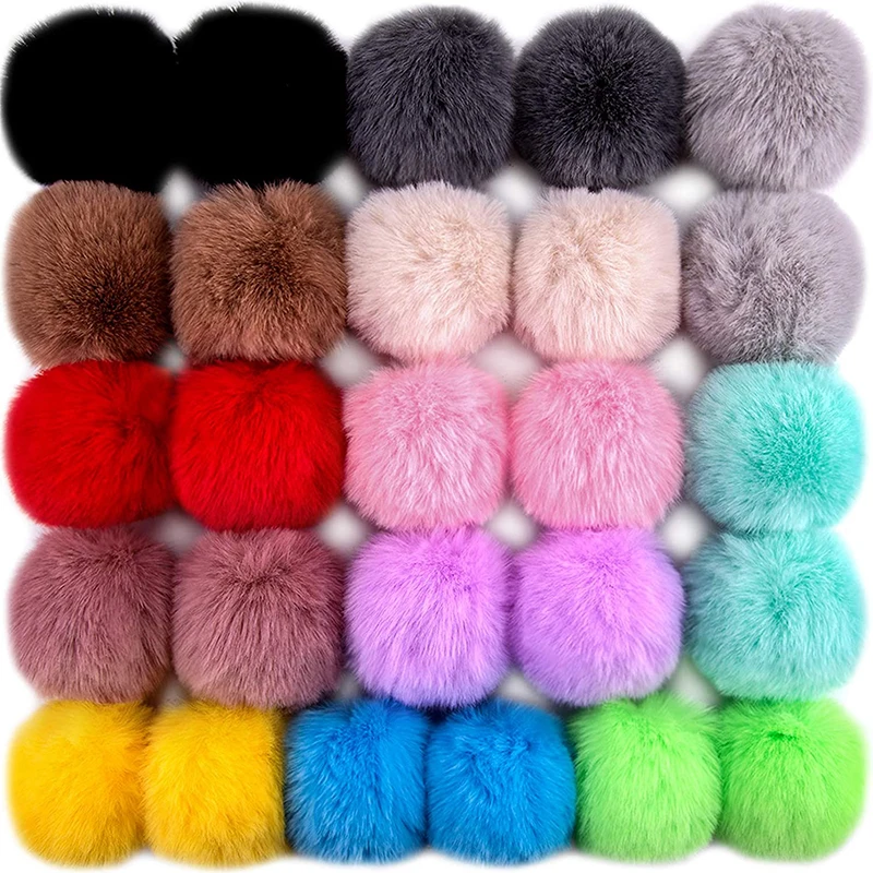 60 Pcs Faux Fur Pom Pom for Hats - Soft Pompoms with Elastic Loop Removable  Knitting Hat Accessories for Shoes Scarves Gloves Bags Crafts Keychain (30  Colors 3.9 in ) 60 Pcs-30 Colors