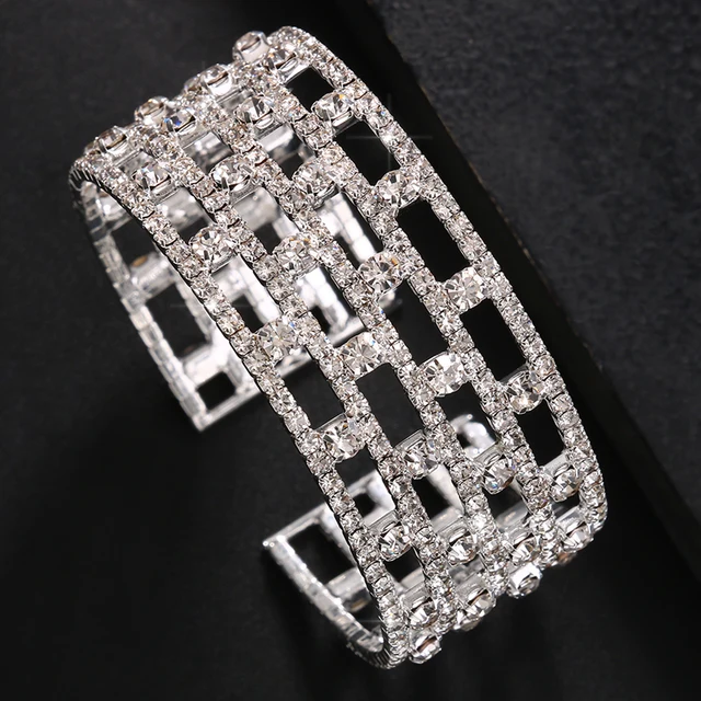 Fashion Crystal Bangle Bracelet for Women Hand Jewelry Bridal Bracelets for Wedding Elegant 2022 Trending Rhinestone Jewellery 6