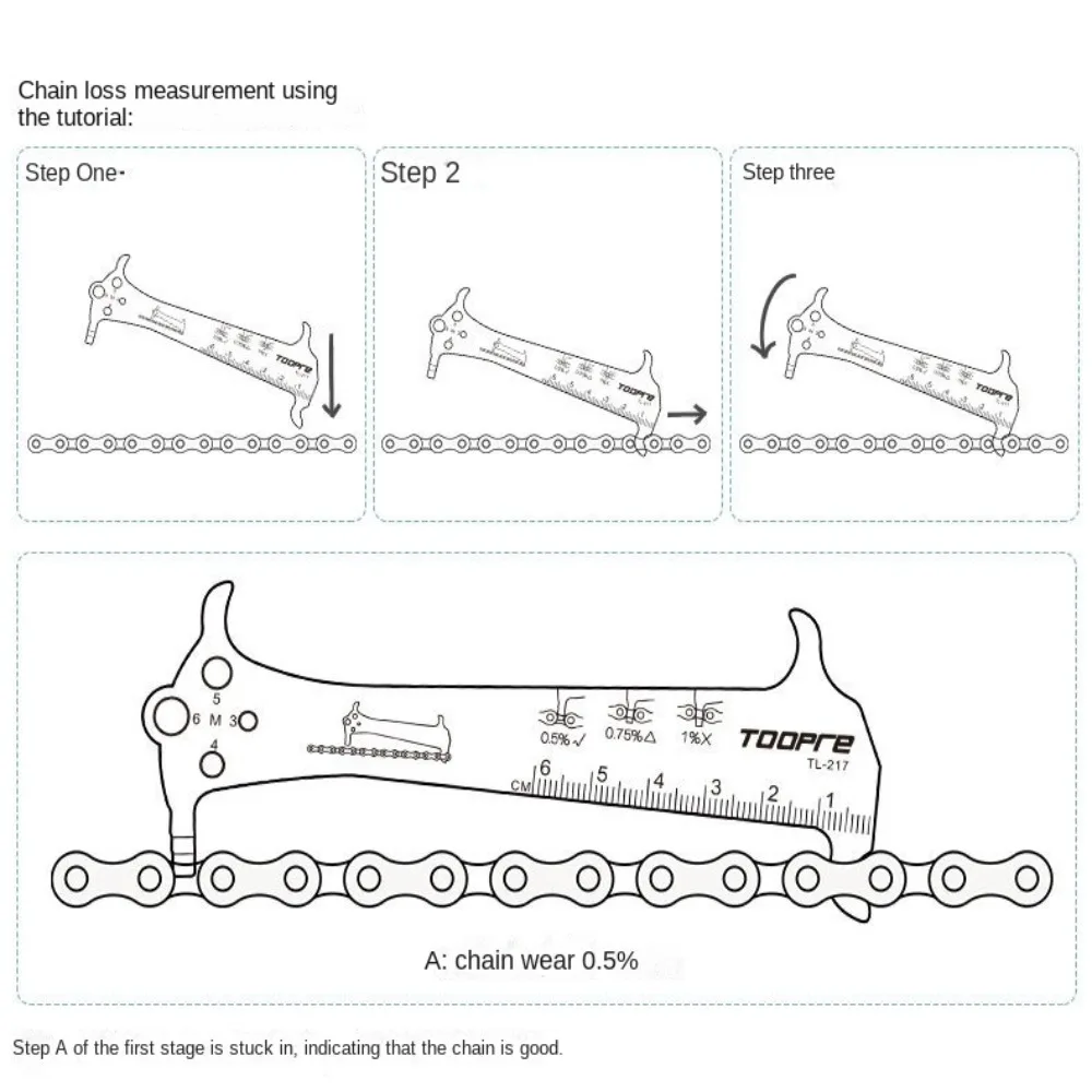 Bike Chain Checker Multi-function Screw Diameter Bike Chain Measuring Ruler Aluminum Alloy Chain Gauge Measurement Checker