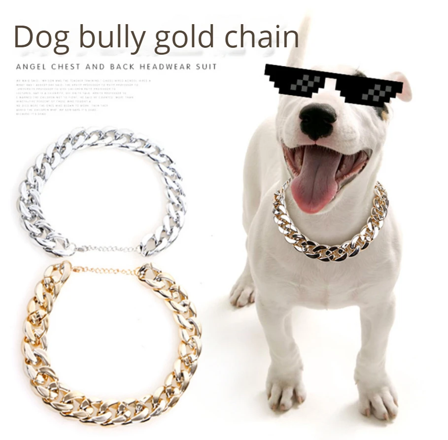 

Pet Puppy Chain Pug Pitbull Dog Necklace Collar choker Teddy French Bulldog Golden Accessories Jewelry Photo Props Supplies