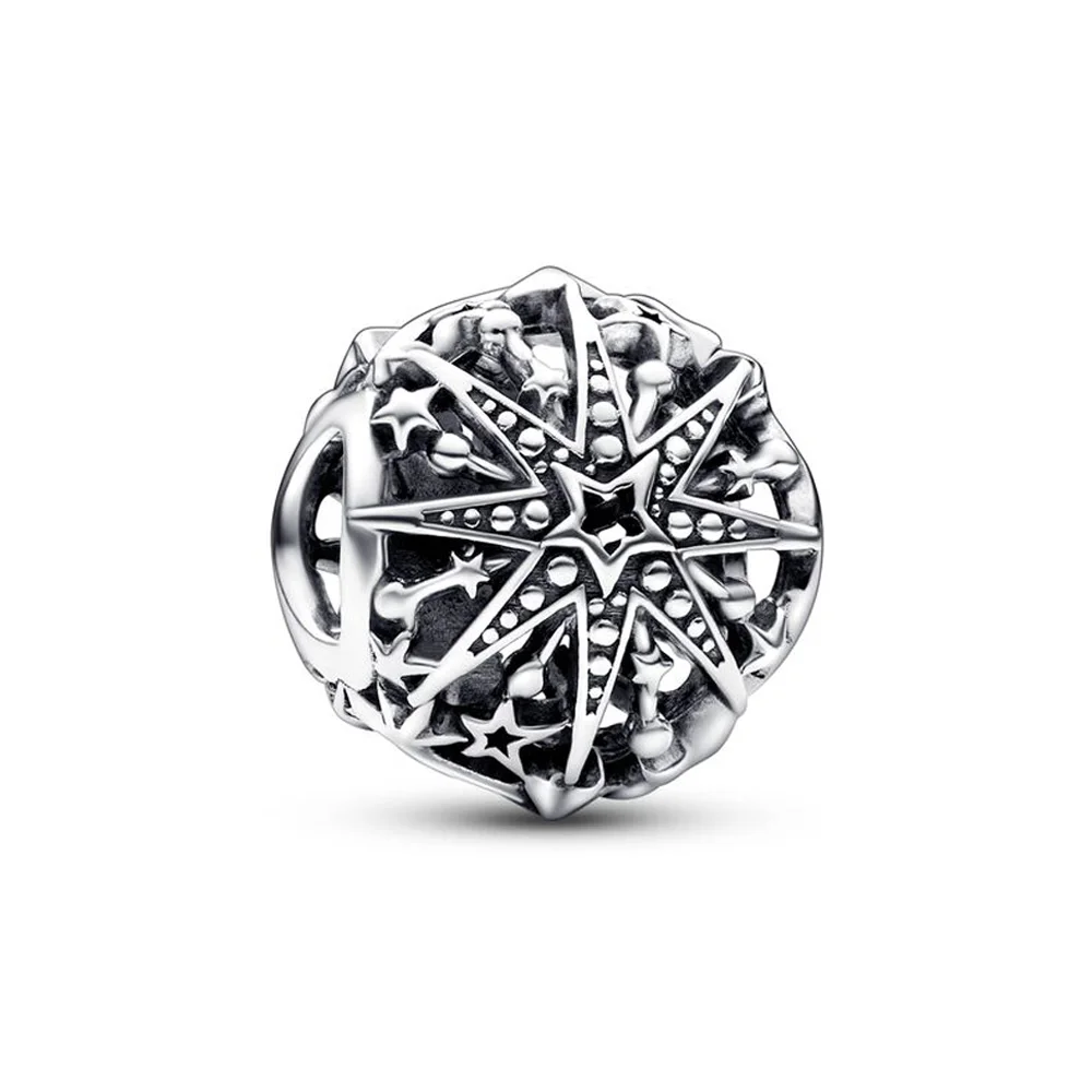 

Authentic 925 Sterling Silver Bead Celestial Snowflake Charm Fit Pandora Women Bracelet Bangle Gift DIY Jewelry