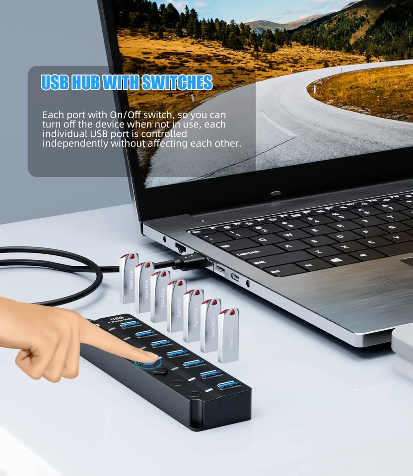 USB Hub 3.0 High Speed Multi USB Splitter 4 7 Port Splitter mit Schaltersteuerung für Xiaomi MacBook Pro PC Laptop Zubehör  7