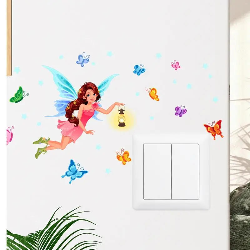 Glow In The Dark Stickers For Wall Glowing Fairy Wall Stickers Fairy Beauty Glow Mushroom Decals Soft Light Cartoon For Girls