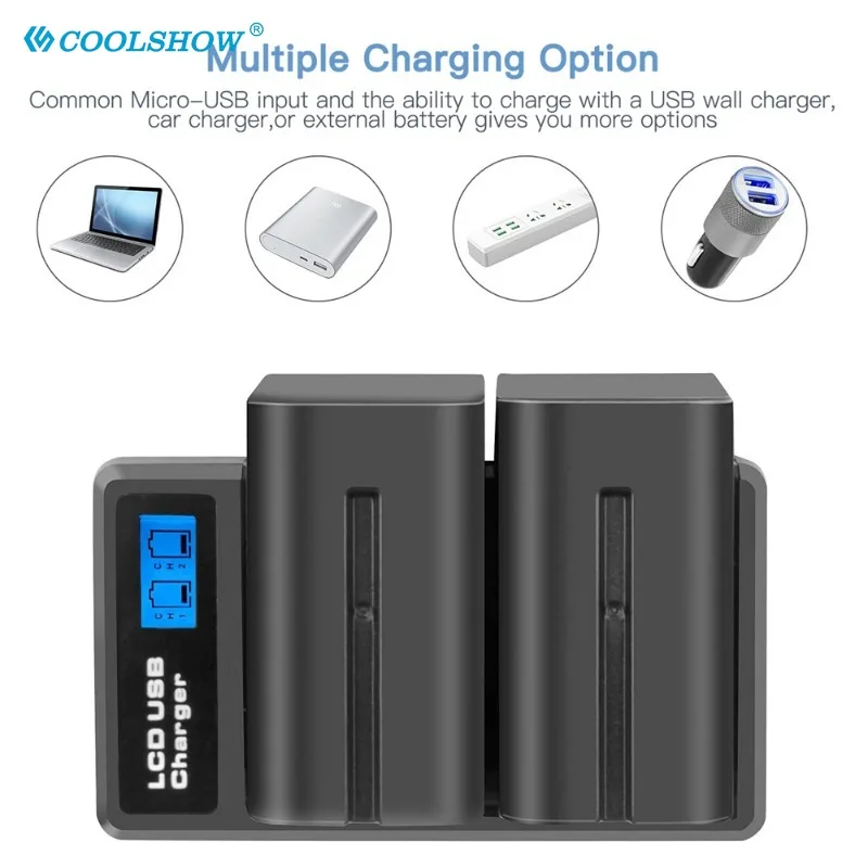 Camera Battery Charger NP-F970 NP-F960 Battery Charger For Sony PLM-100 CCD-TRV35 MVC-FD91 MC1500C NP F970 F960 F750 Photographic Lamp Battery 7800mah