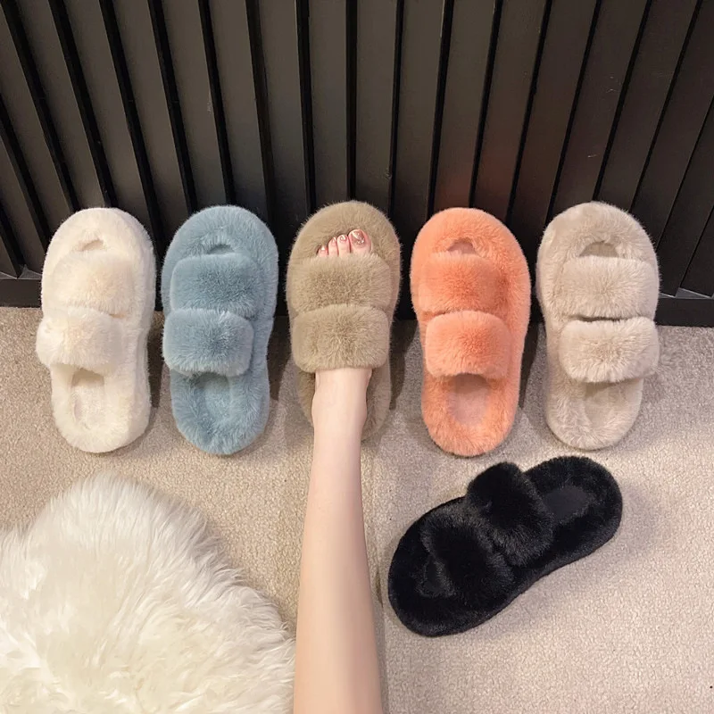 

Thick bottom 5cm plush slippers for women to wear externally 2023 new autumn winter home flat bottomed cotton slippers for Women