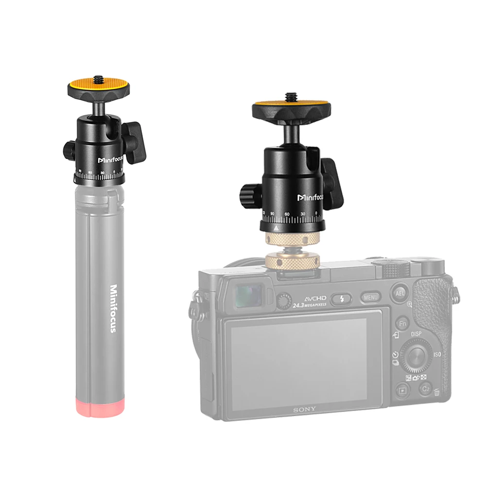Tripod Ball Head Mini Ball Head Panoramic Tripod Head 1/4'' Hot Shoe Mount for DSLR Camera Camcorder Monitor Smartphone Light Microphone Slider
