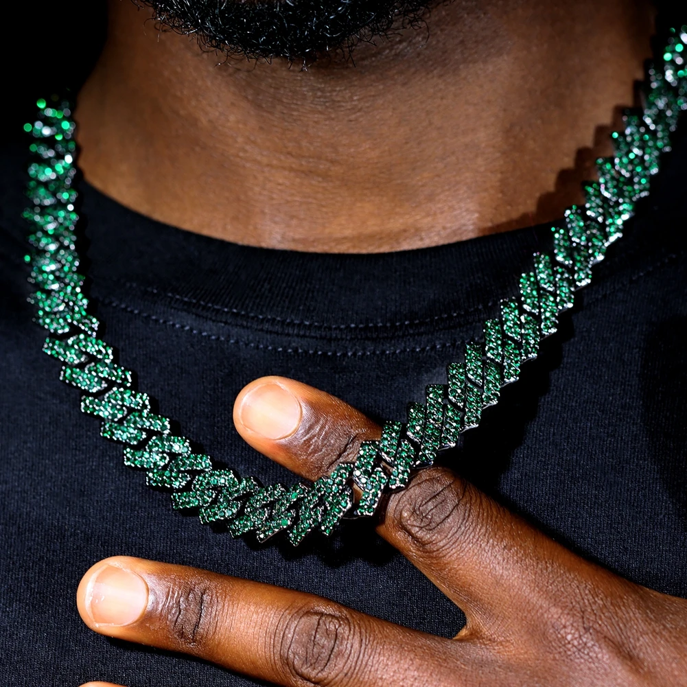 Kubanische Kettenkette für Männer und Frauen, grüne Strass-Iced-Out-Gliederkette, Hip-Hop-Schmuck