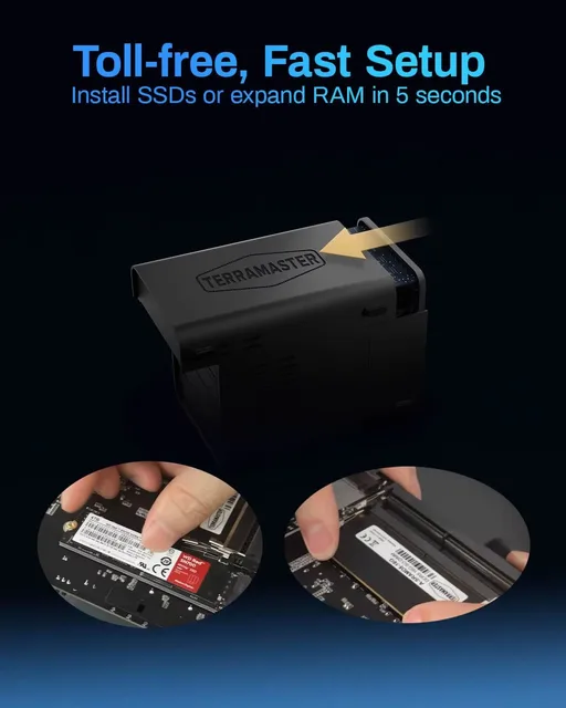TERRAMASTER F4-424 Макс. 8 ГБ NAS-корпуса — 4 отсека Core i5 1235U, 10 ядер, 12 потоков, оперативная память DDR5, сетевое хранилище (без дисплея) 4